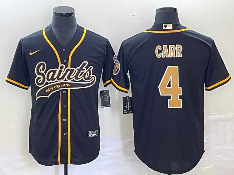 Men%27s New Orleans Saints #4 Derek Carr Black With Patch Cool Base Stitched Baseball Jersey->new orleans saints->NFL Jersey